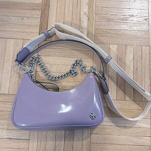 Tory Burch 151 Mercer lilac crescent patent leather spazzolato bag
